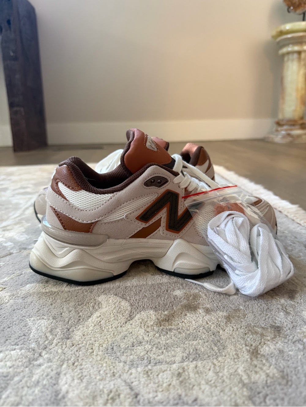New Balance 9060 Women's White & Brown Casual Chunky Sneakers